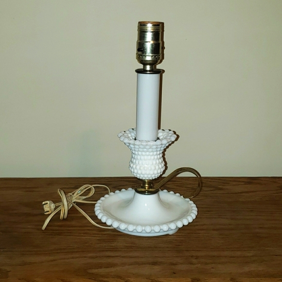 Fenton Accents Vintage Milk Glass Hobnail Bedside Candlestick Lamp